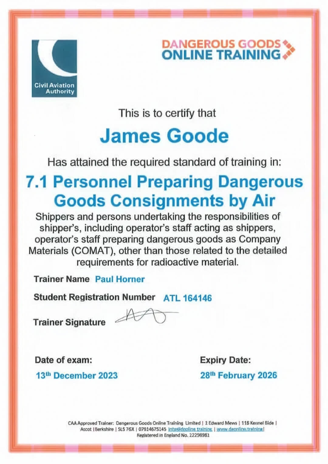 Good Packing Company Limited - Dangerous Goods