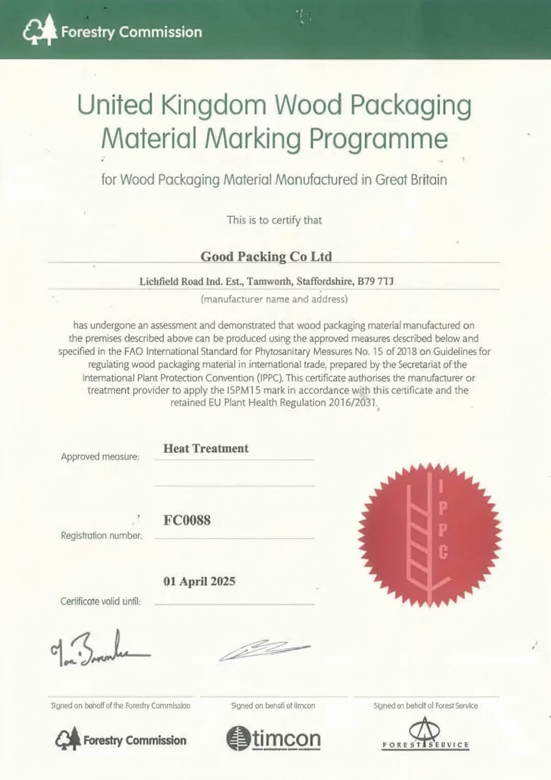 Good Packing Company Limited - ISPM15 Timcon Regulations